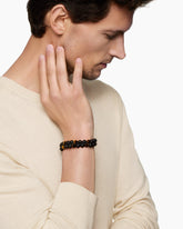 Spiritual Beads Two Row Woven Bracelet in Black Onyx, Tiger’s Eye, Black Nylon and Sterling Silver, 8mm